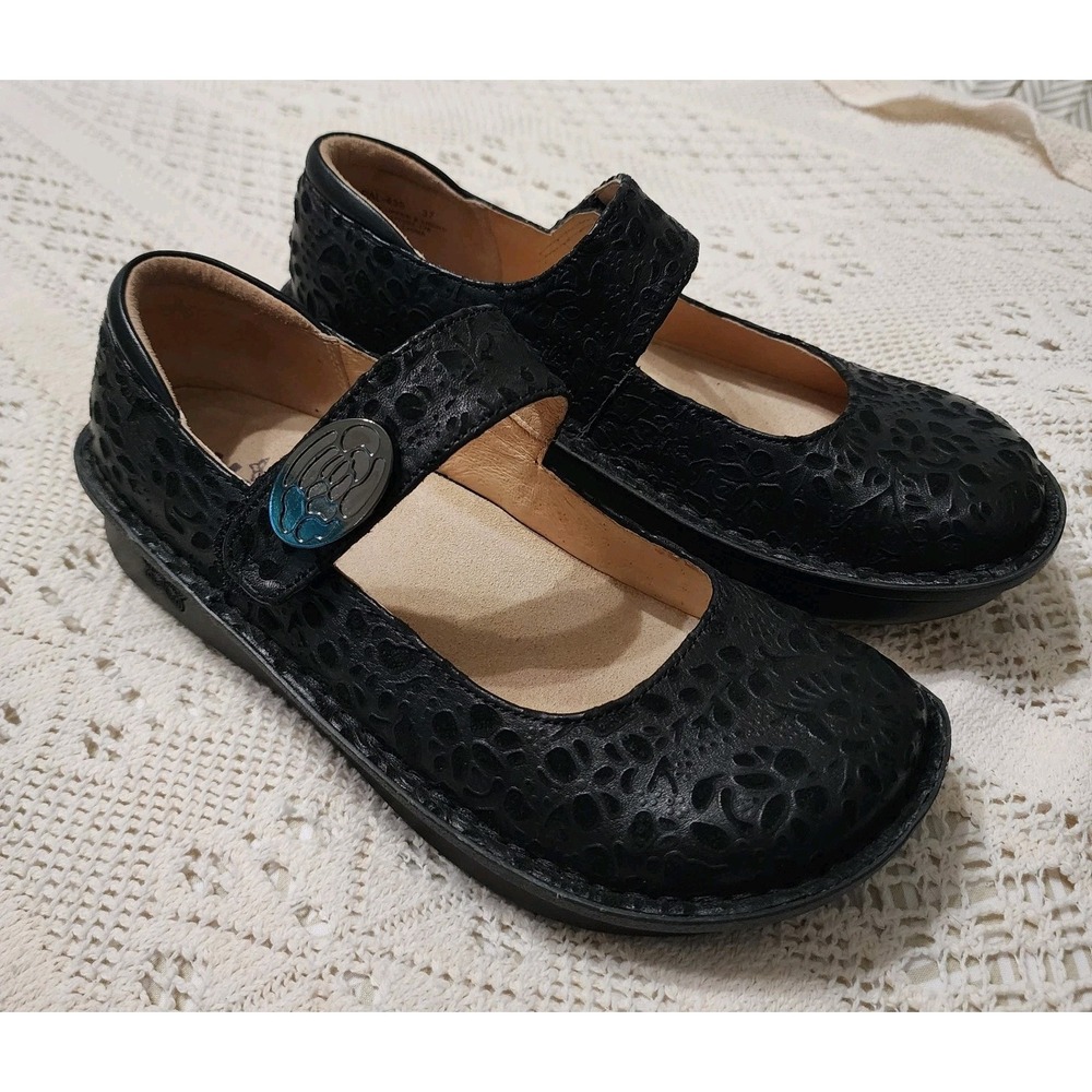 ALEGRIA Black Leather Mary Jane Style Shoes EU 37/Us 6.5-7